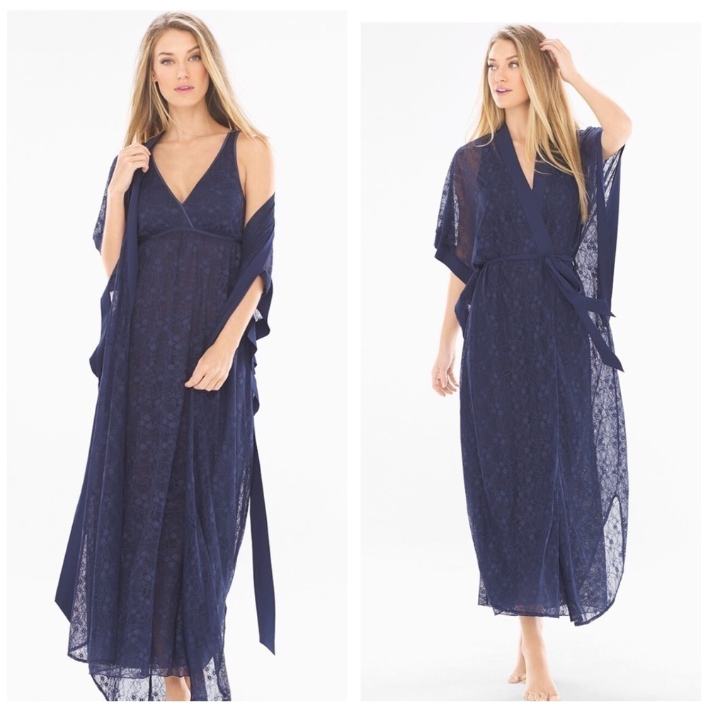 Soma Blue Long Lace Gown & Robe Set. D34/A320 - Picture 1 of 5